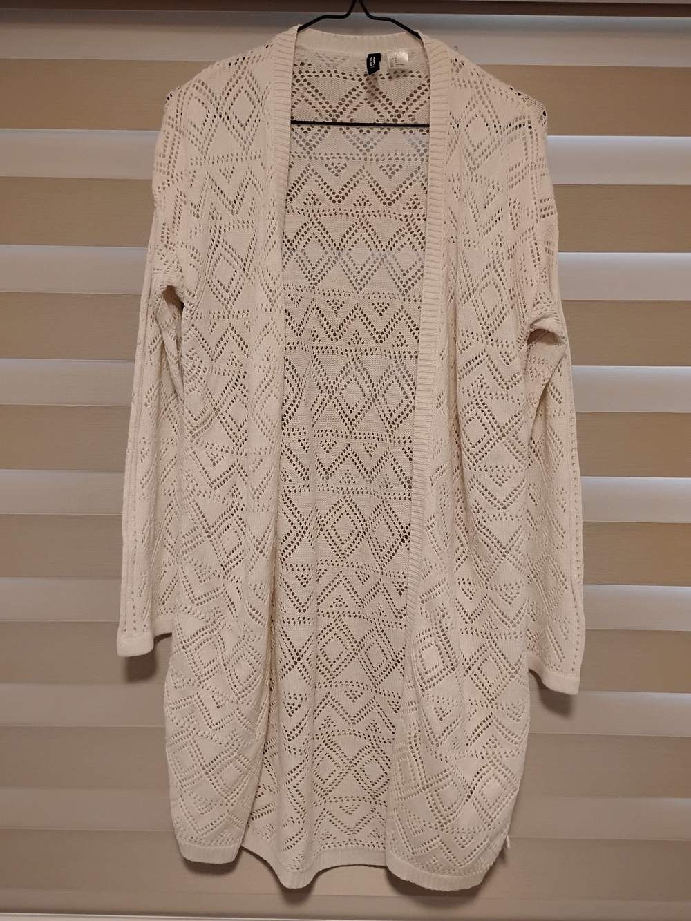 H&M Open-Front Cream Eyelet Knit Cardigan